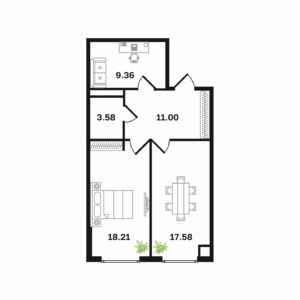 Типовая 2-ком-ая квартира 59.5 м² (Блок В)
