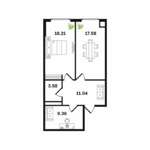 Типовая 2-ком-ая квартира 59.5 м² (Блок В)