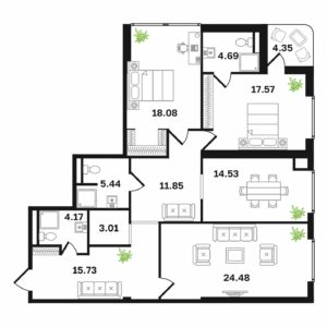 Типовая 3-ком-ая квартира 123.4 м² (Блок В)