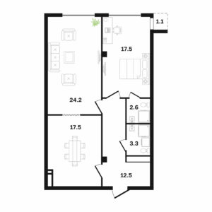 Типовая 2-ком-ая квартира 78.7 м² (Блок Л)